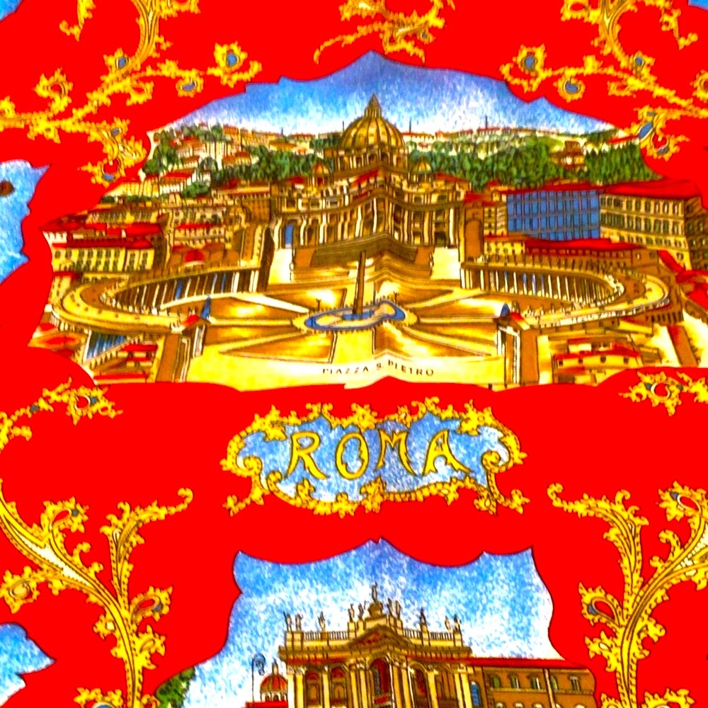 Vintage Roma Souvenir scarf in Italian language richly illustrated landmarks